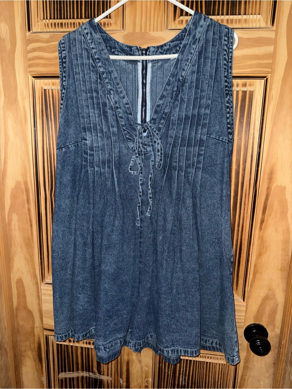 Sleeveless Washed Denim Tunic Romper- Blue